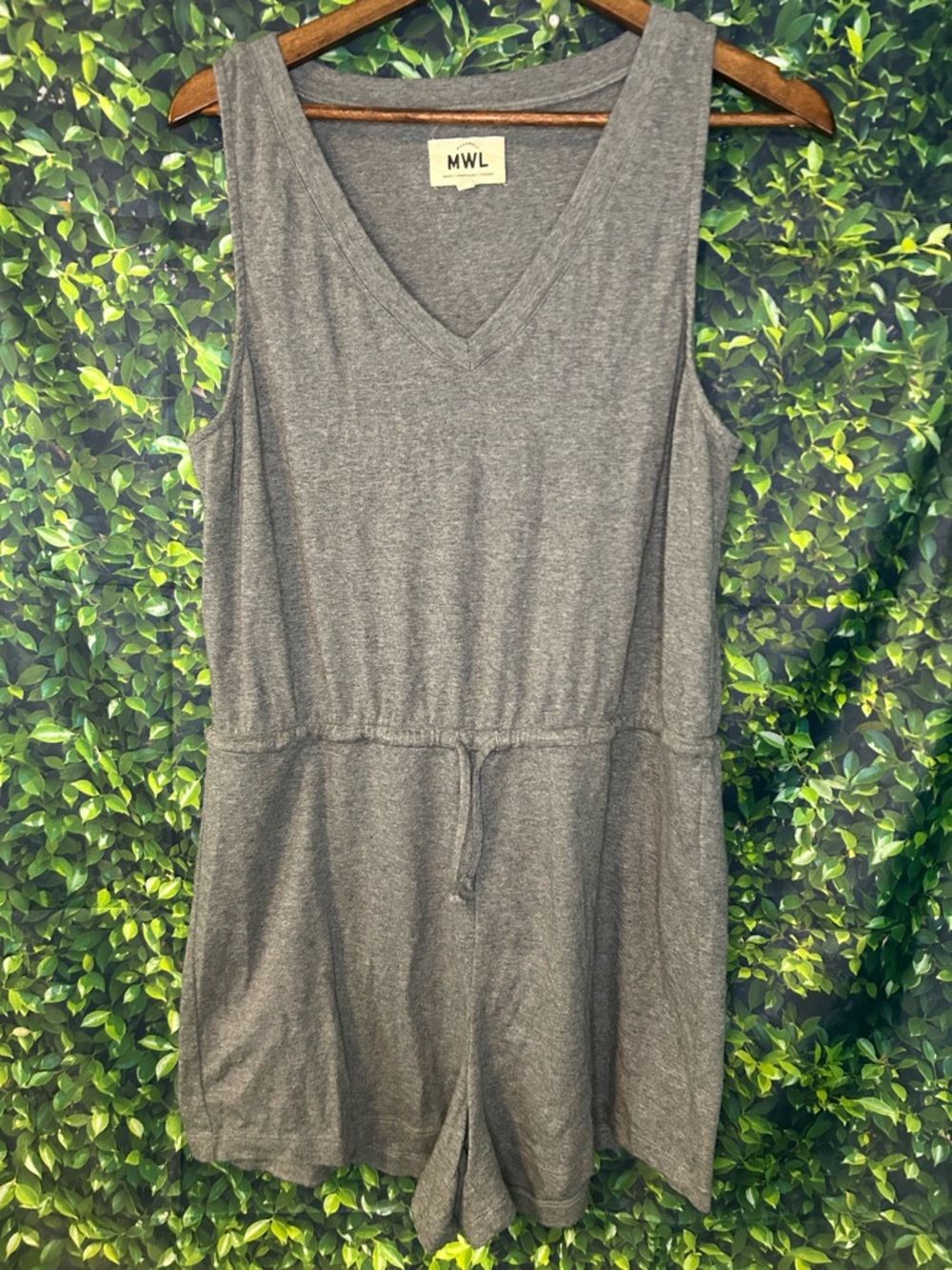 Madewell Heather Gray Knit V-Neck Sleeveless Tie Waist Shorts Romper